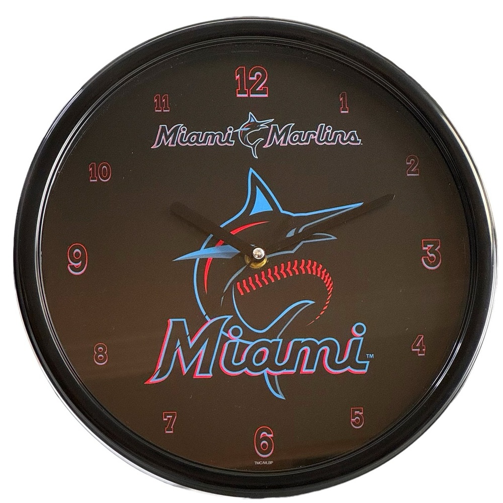 Miami Marlins Round Black Rim Round Clock MLB-MMA The Memory Company New in Box